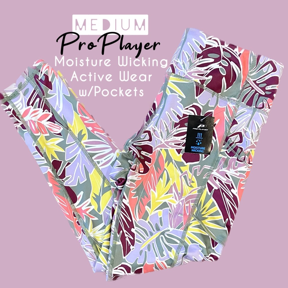 MED ProPlayer Moisture Wicking Tropics Foliage Active Wear Leggings (NEW)